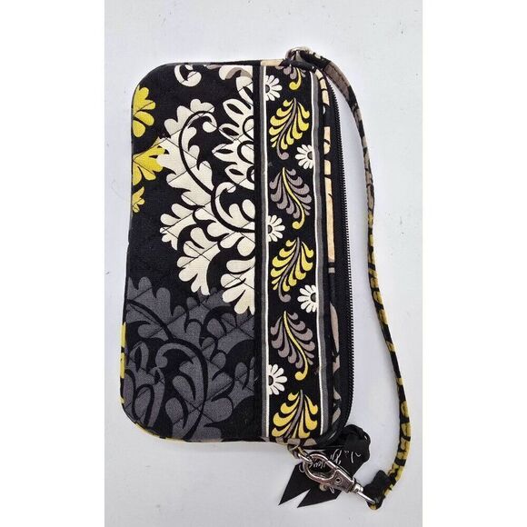 Vera Bradley Wristlet Clutch Purse With Quilted Floral Pattern & Zipper In Black - Picture 3 of 4
